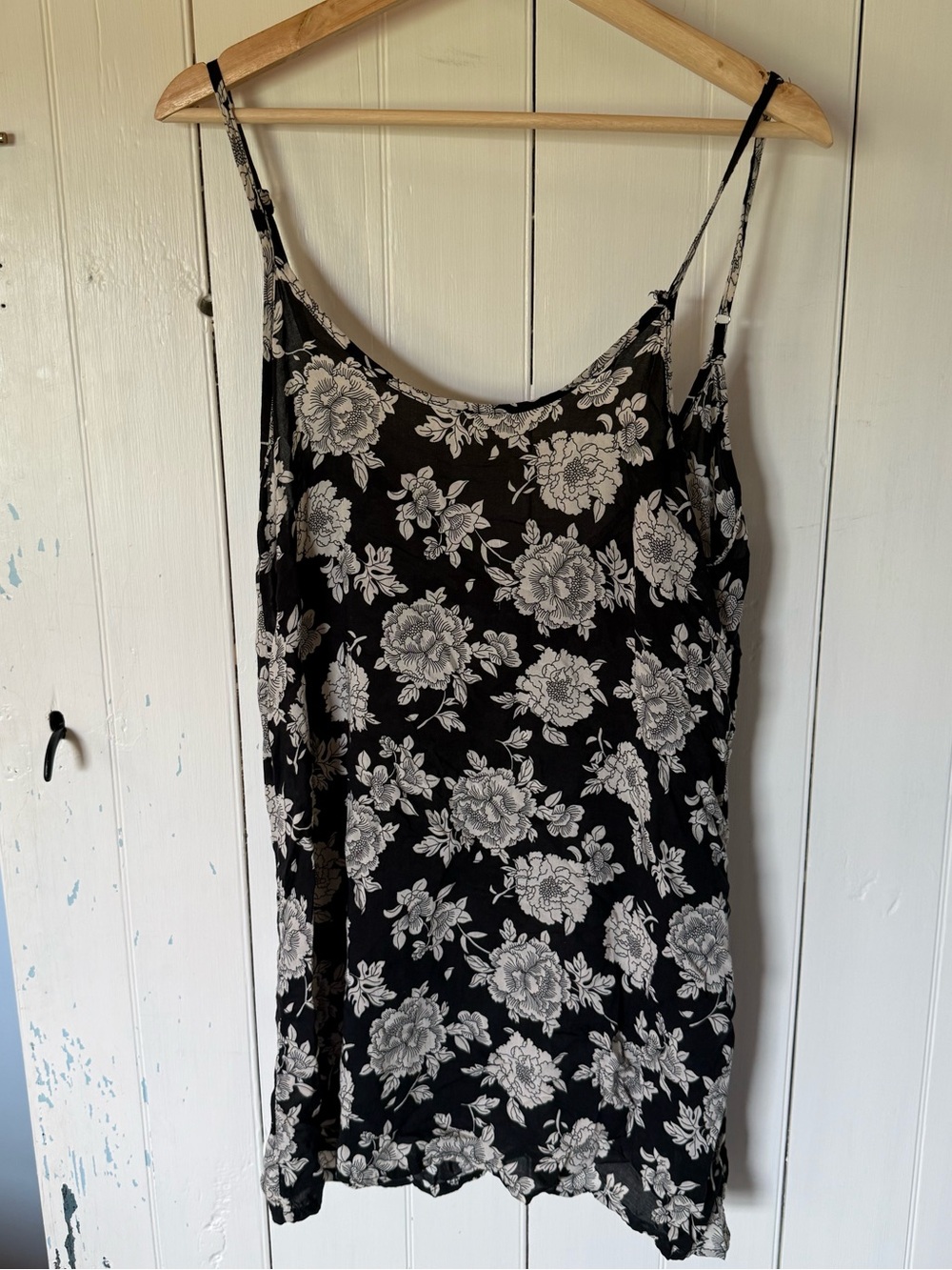 Brandy Melville Black Floral Slip Dress with White Rose Print